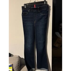 Spanx Flare Jeans Dark Wash Raw Hem Pull On High Waist Denim Small